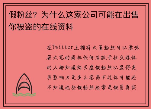 假粉丝？为什么这家公司可能在出售你被盗的在线资料 